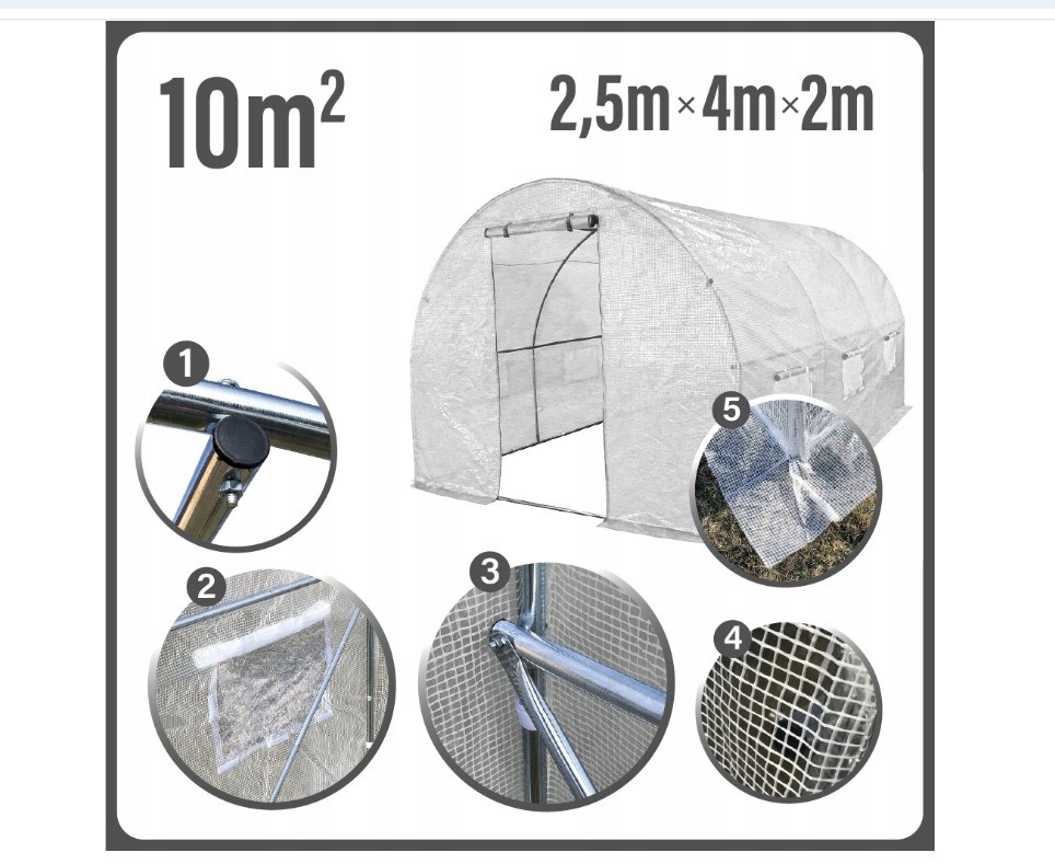 Fóliovník 4x2,5x2m-10m2-Bílý - 4