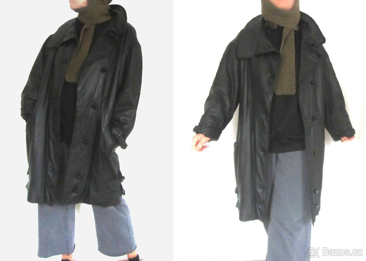 Vintage 80s černý kožený dámský kabát - 4