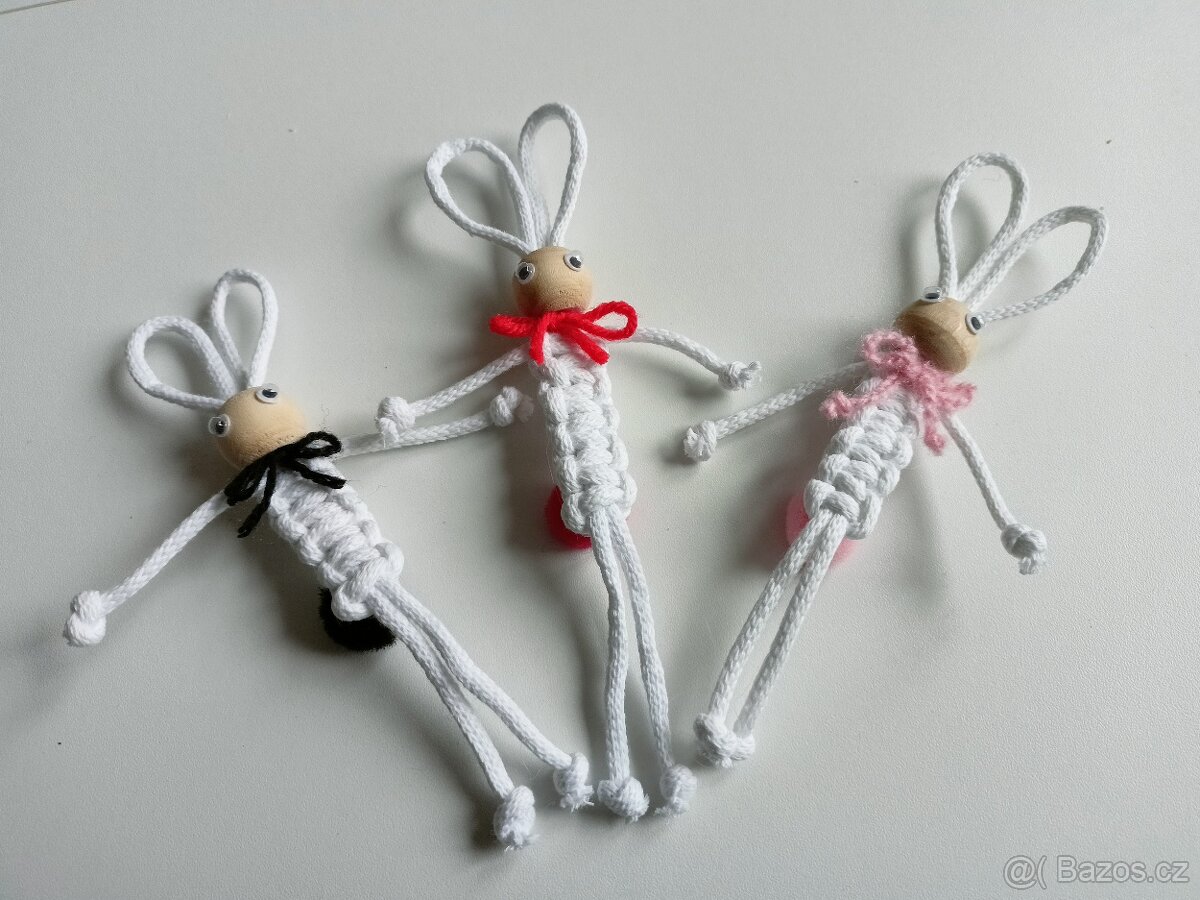 Háčkované košíky a macramé zajíčci, skřítky, andělíčci - 4