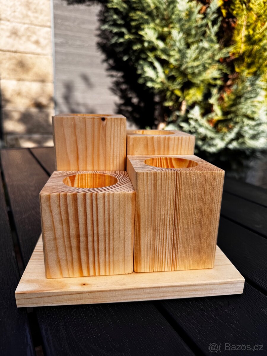 Smrkový masivni svícen – ruční výroba - 4