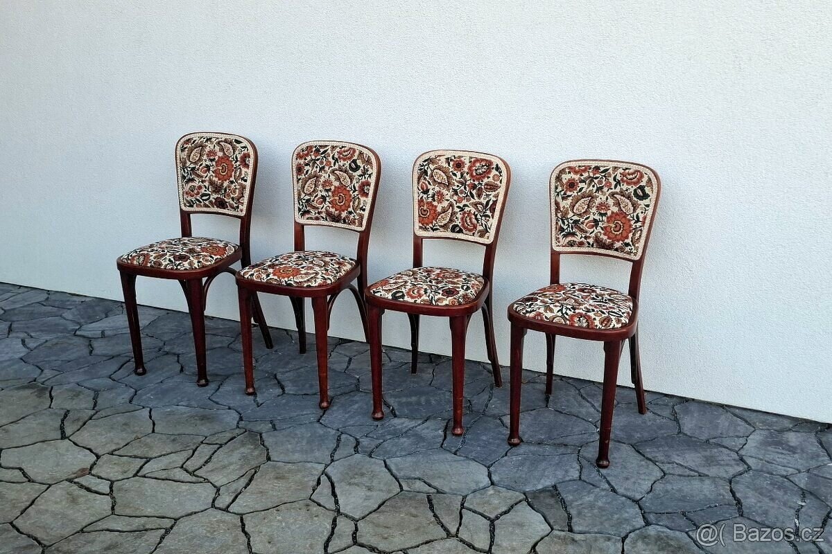 Secesní jídelní židle THONET + taburet - 4