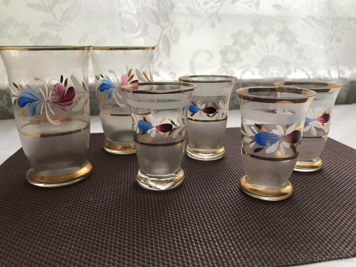 Starožitná karafa a duální skleničky ručně malované - 4