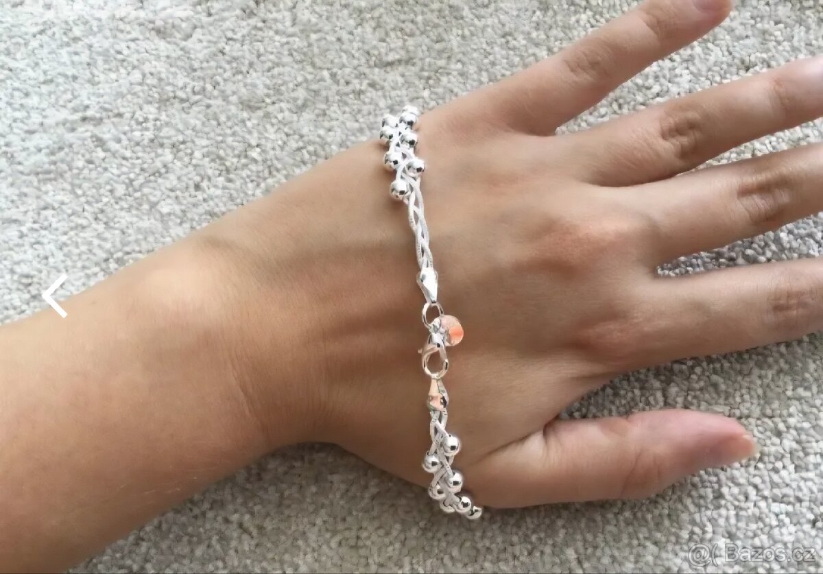 Nový dámský stříbrný náramek dvojitý 925 kuličkový - 4