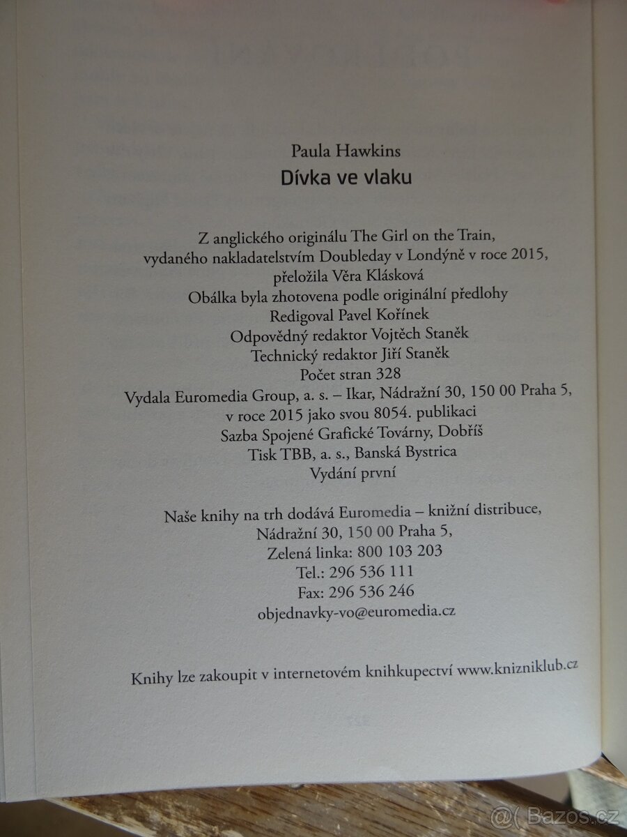 Kniha Dívka ve vlaku - Paula Hawkins, první vyd. - 4