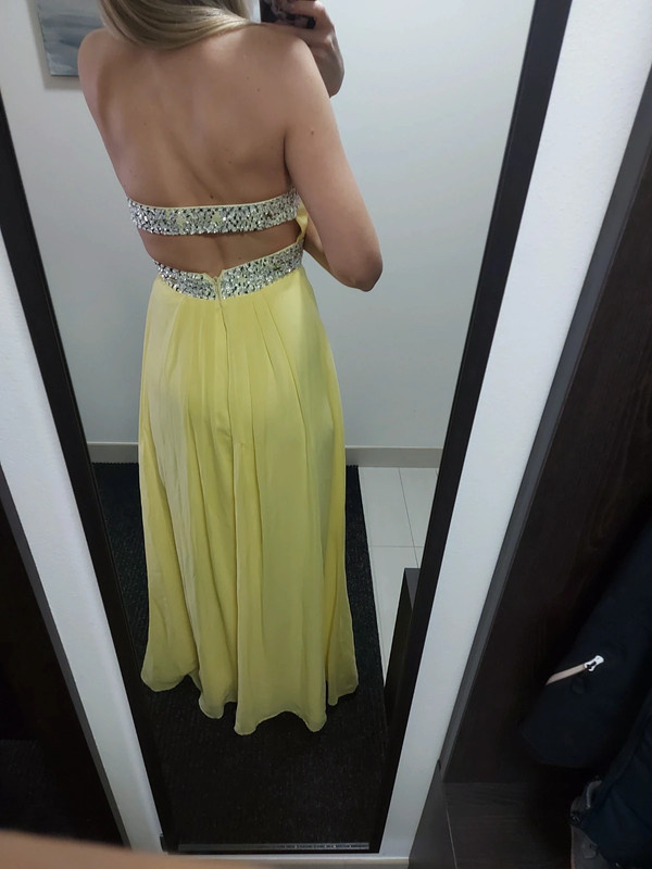 Dlouhe pastelove zlute saty s flitry - 4