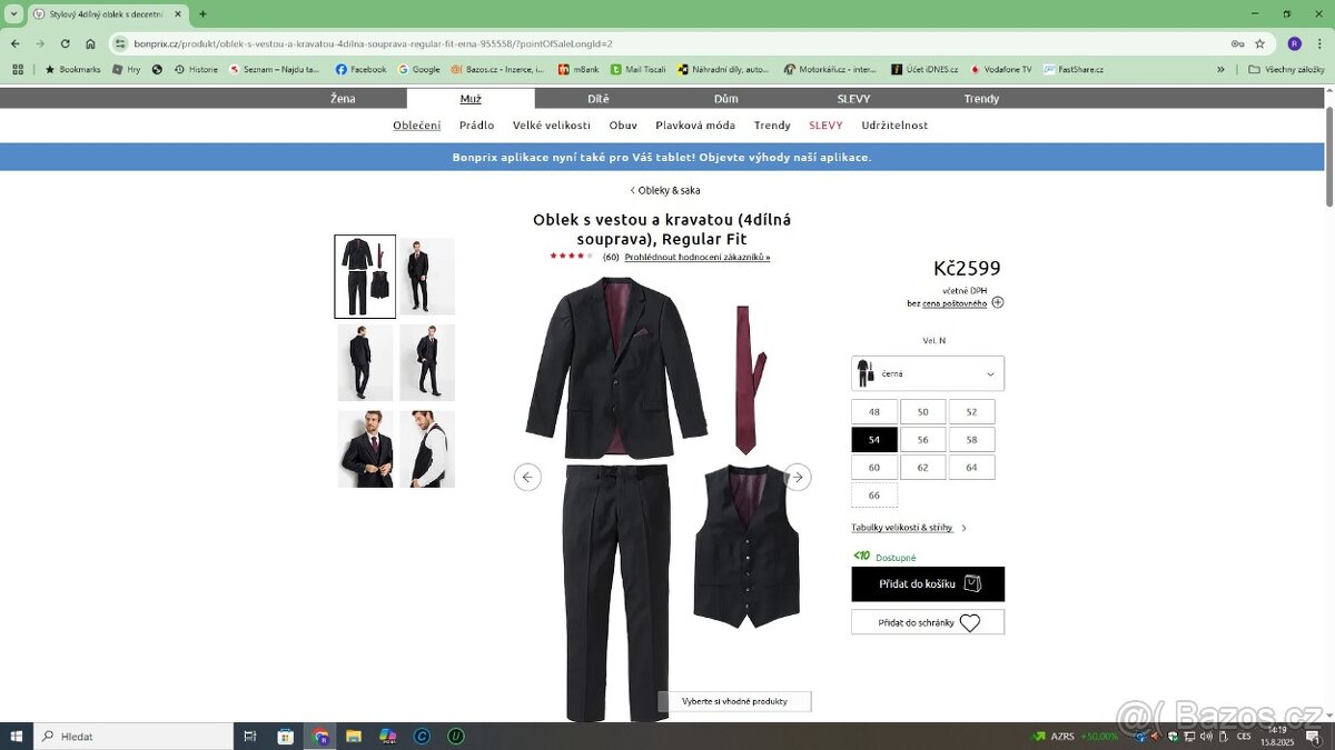 Pánský oblek černý 4dílný NOVÝ vel.54 - 4