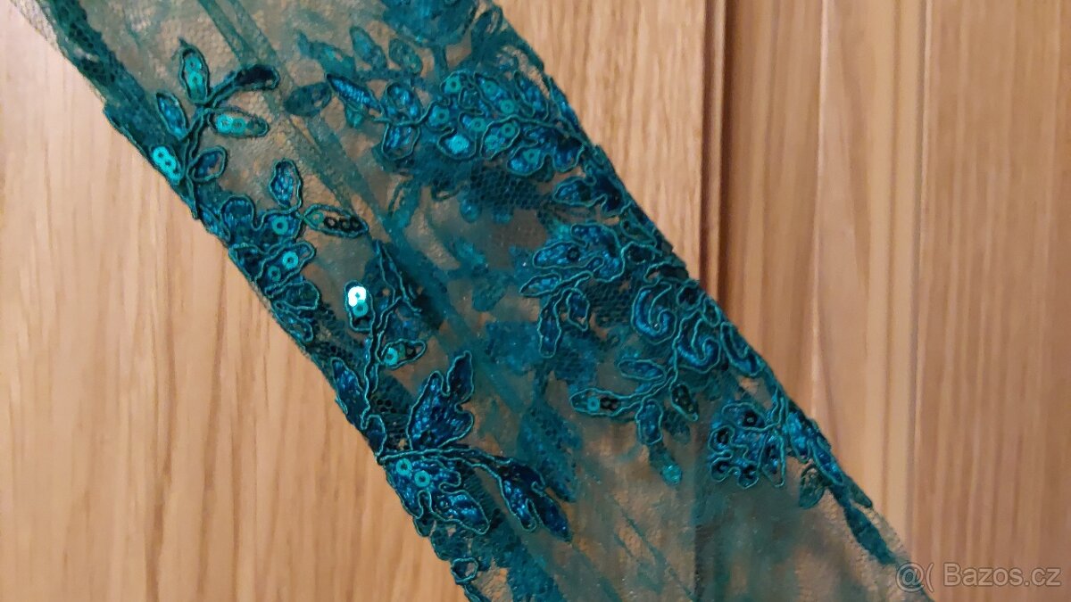 Společenské smaragdové krajkové šaty vel. 34 - 4