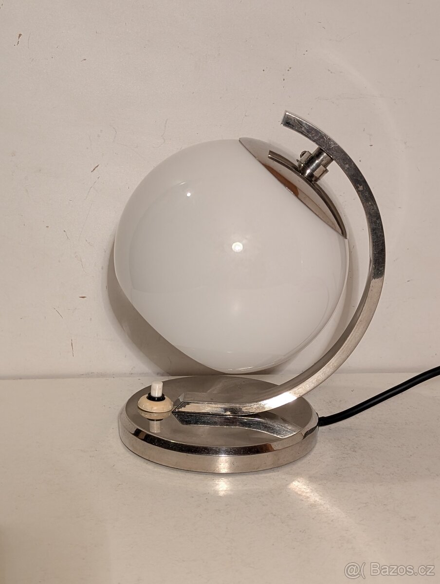 Art Deco lampička niklovaná mosaz bílé stínidlo TOP stav - 4