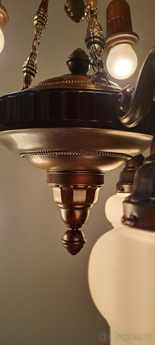 Starožitný secesní lustr, stropnice, secese - 4