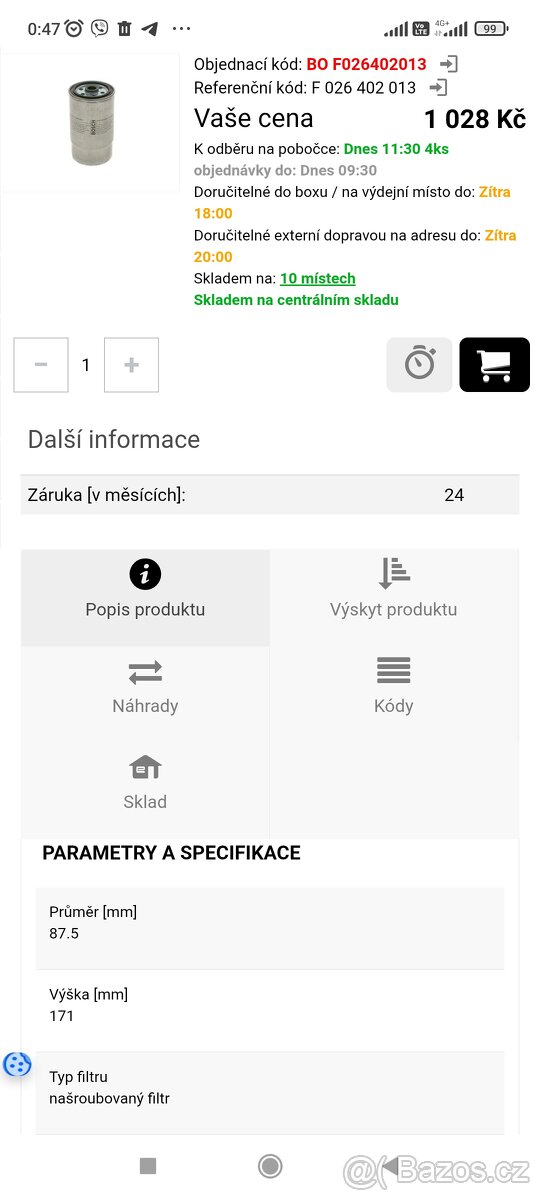 Palivový filtr BOSCH Ducato boxer jumper - 4