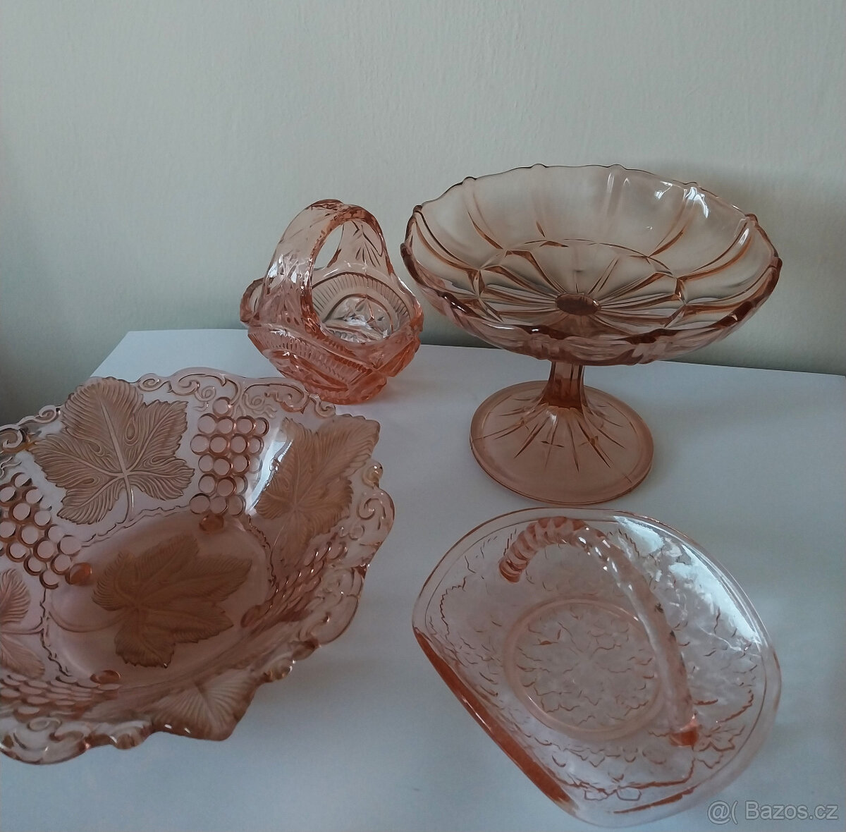 Rosalinové sklo, 4 ks, 70tá léta - 4