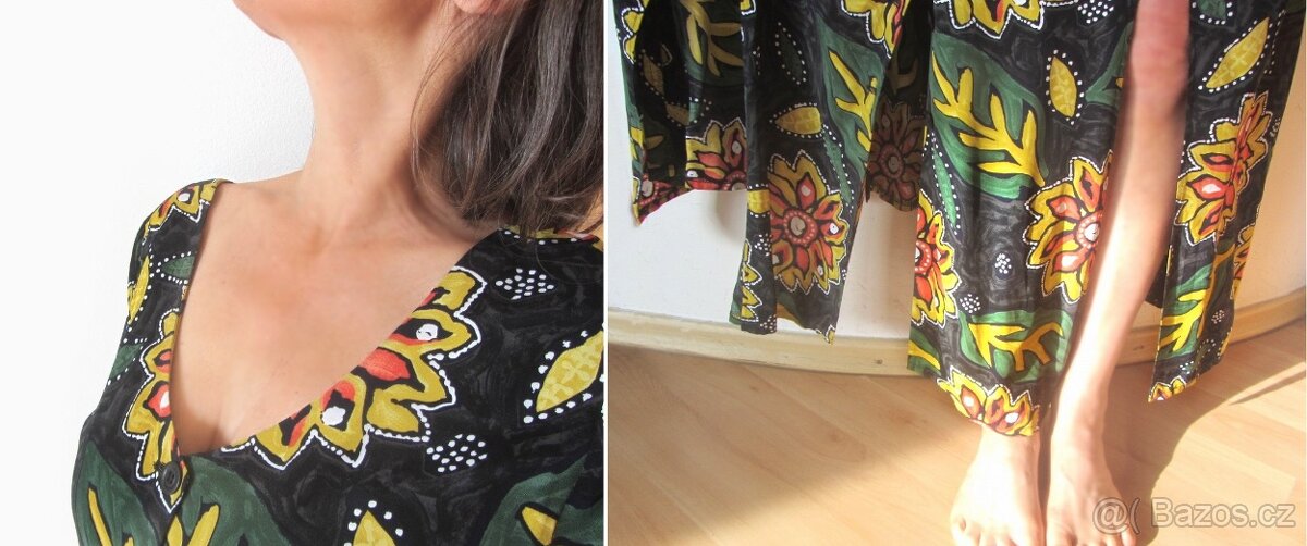 Vintage 90s maxi květované propínací šaty rozparky - 4