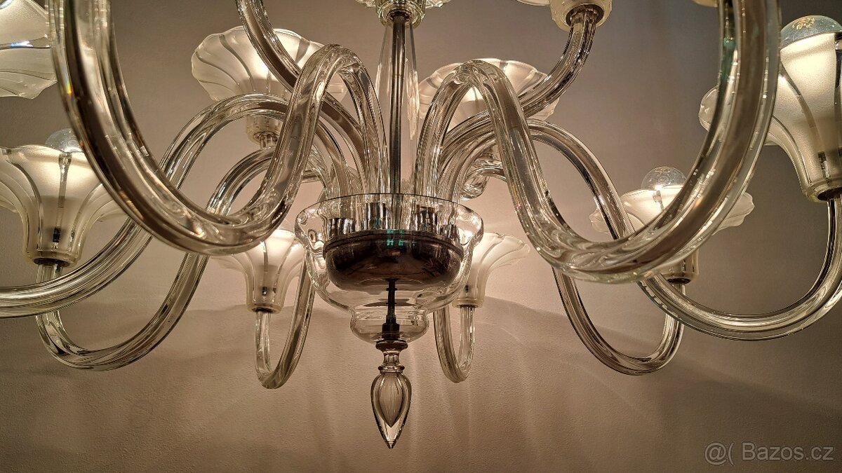 Starožitný Art Deco celoskleněný lustr. - 4