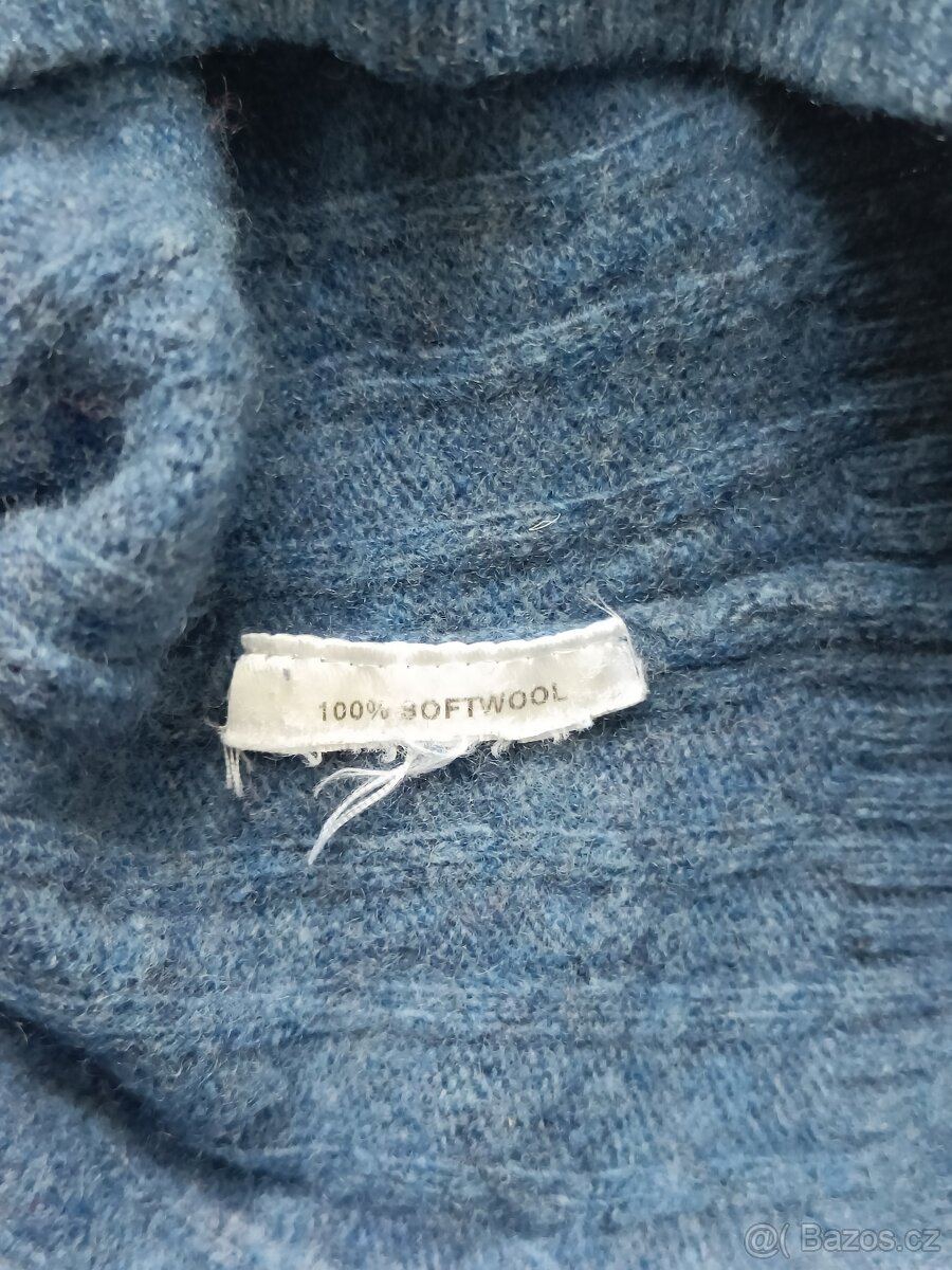 Dámský modrý vlněný svetr, vel. L - 4