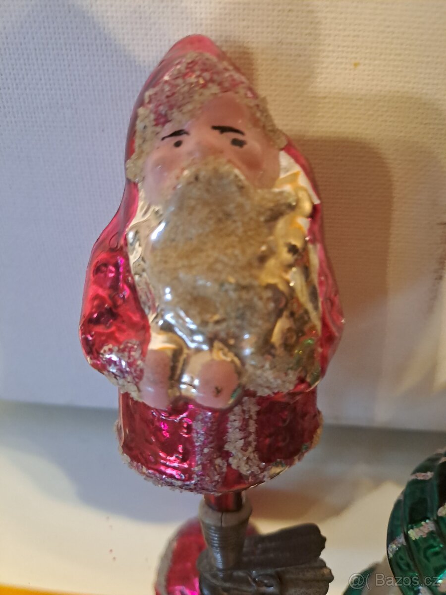 Starožitné vánoční ozdoby Santa Claus a domek - 4