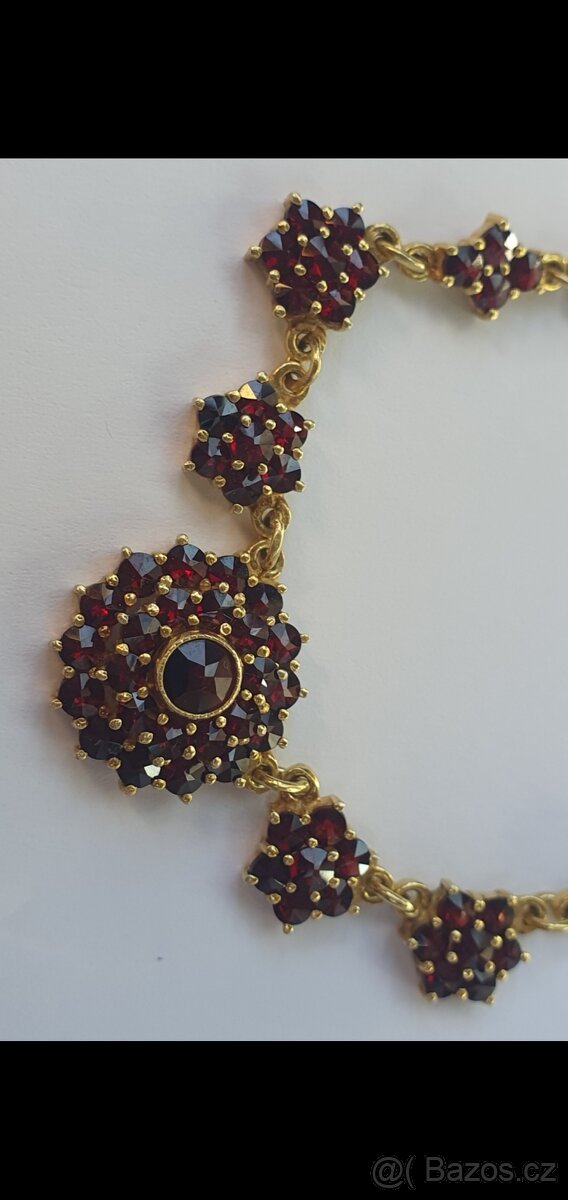 Starožitný náhrdelník a prsten český granát - 4