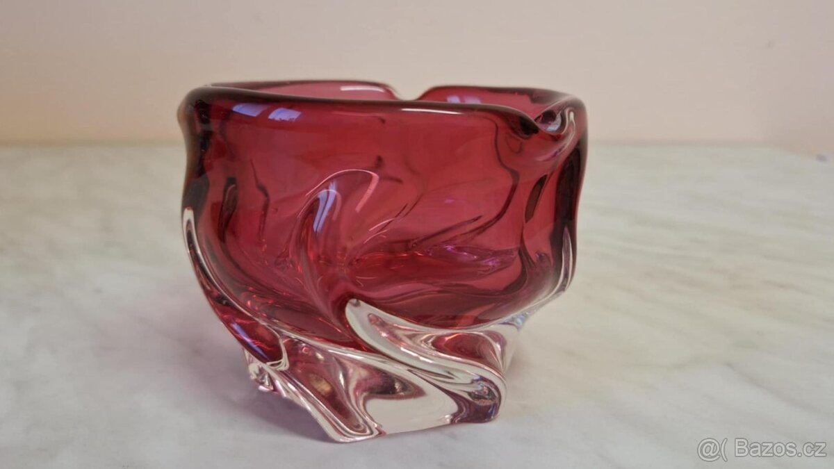 MASIVNÍ RŮŽOVÝ POPELNÍK STARÉ HUTNÍ SKLO. TOP STAV. - 4