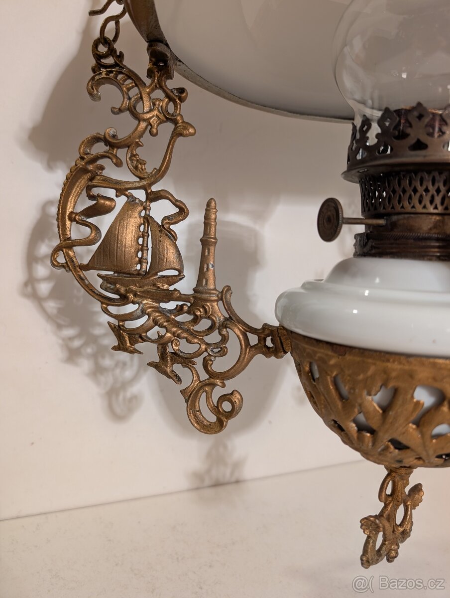 secesní petrolejka, petrolejový lustr, stahovačka - 4