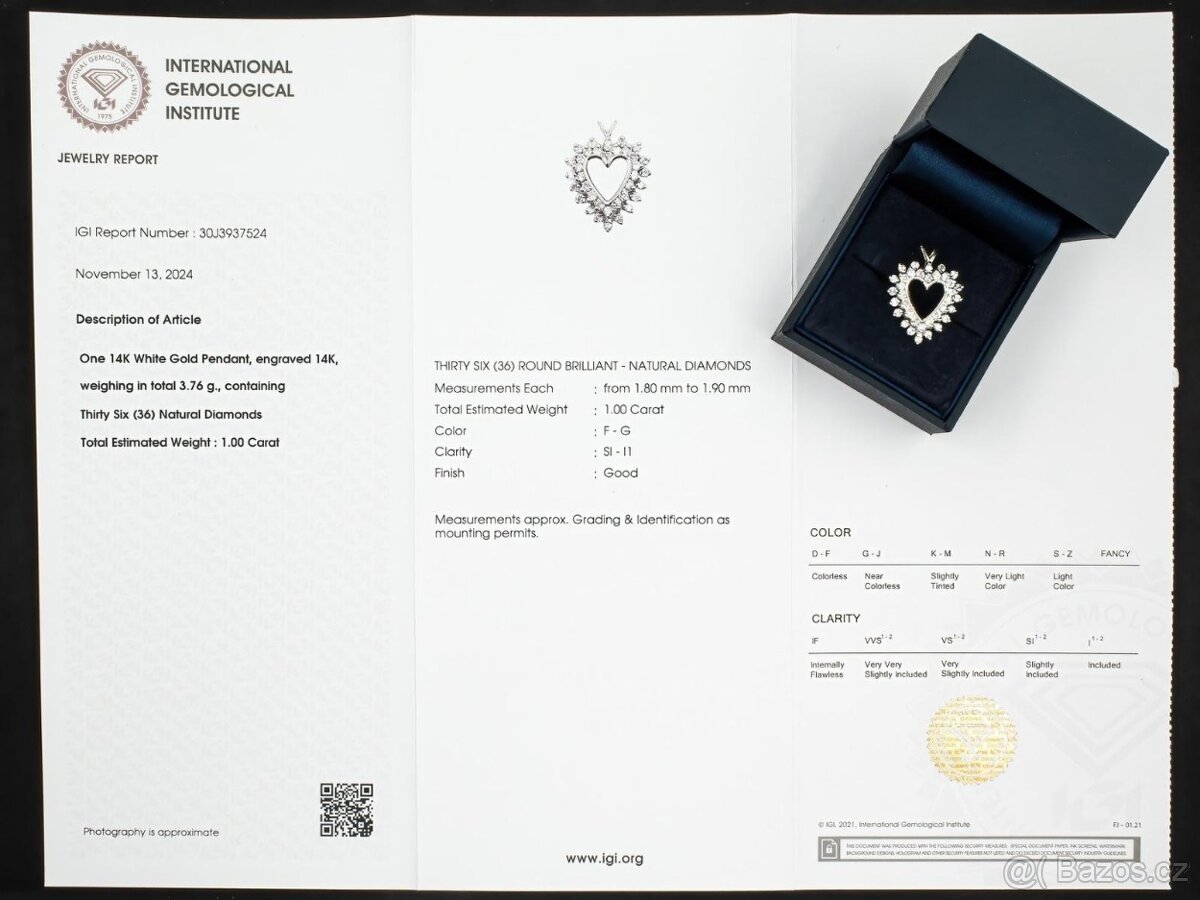 Krásný 14K přívěšek s diamanty 1,00ct - certifikát IGI - 4