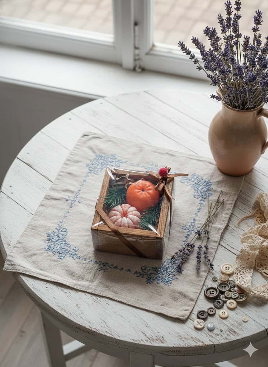 Mýdlo ve tvaru mandarinky v dřevené krabičce. - 4