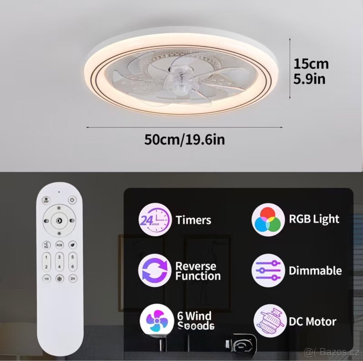 Stropní ventilátor s RGB světlem - 4