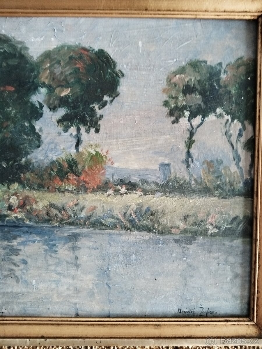 obraz KRAJINA S ČERVENÝM MOSTEM, olej, Bořivoj Žufan - 4