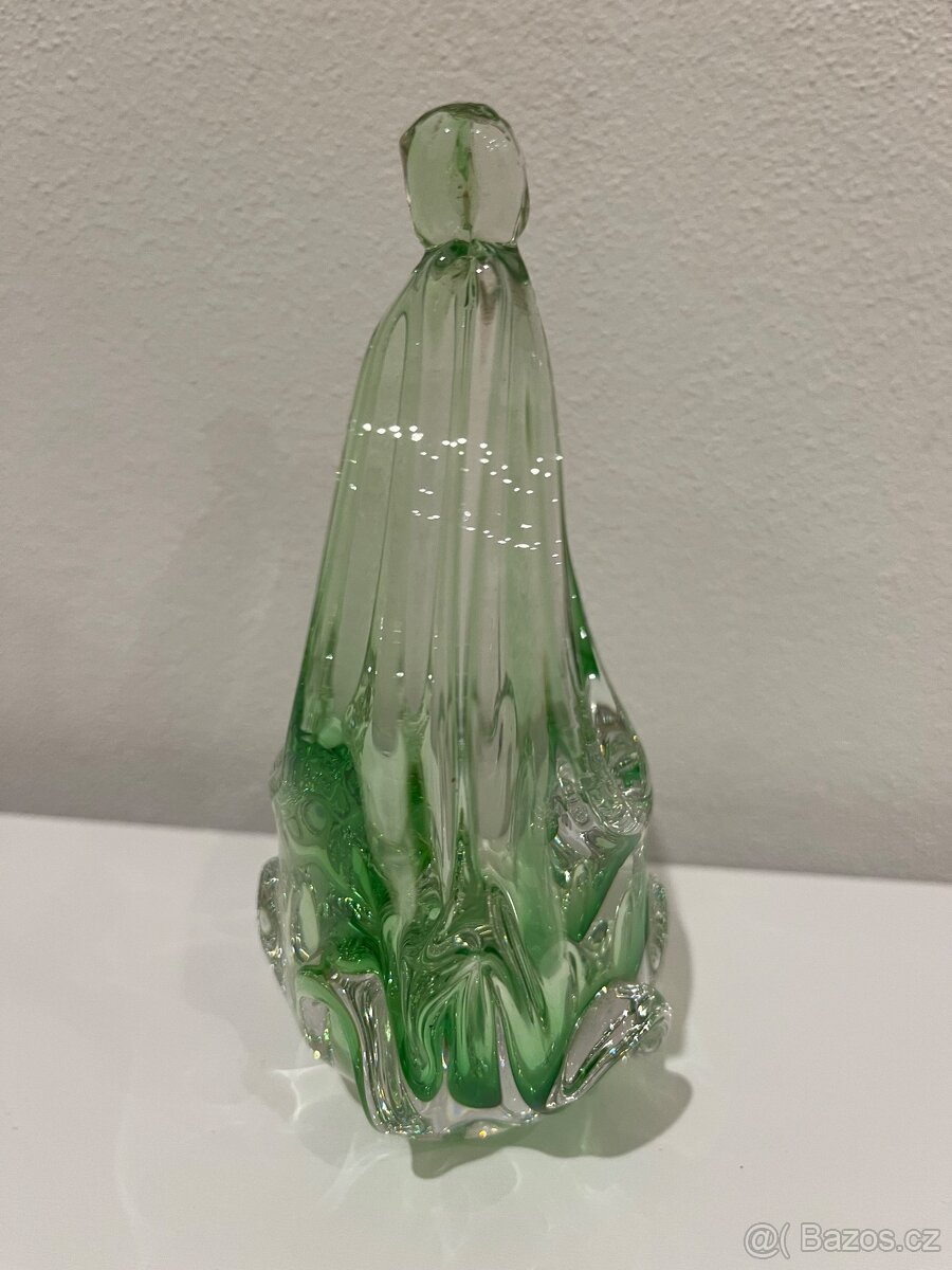 Hutní sklo - zelená váza, popelník a košíček - 4