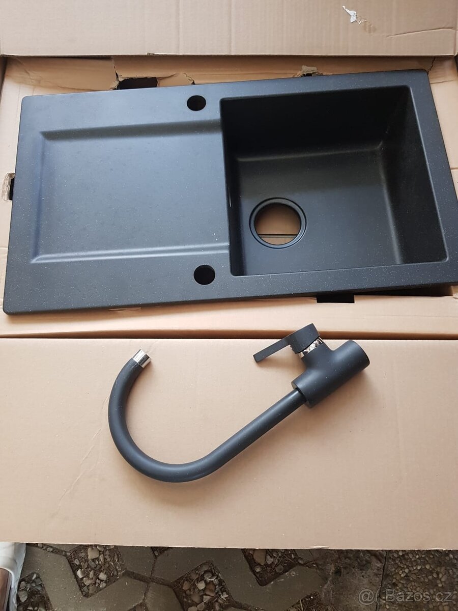 Granitový dřez černý + baterie - 4