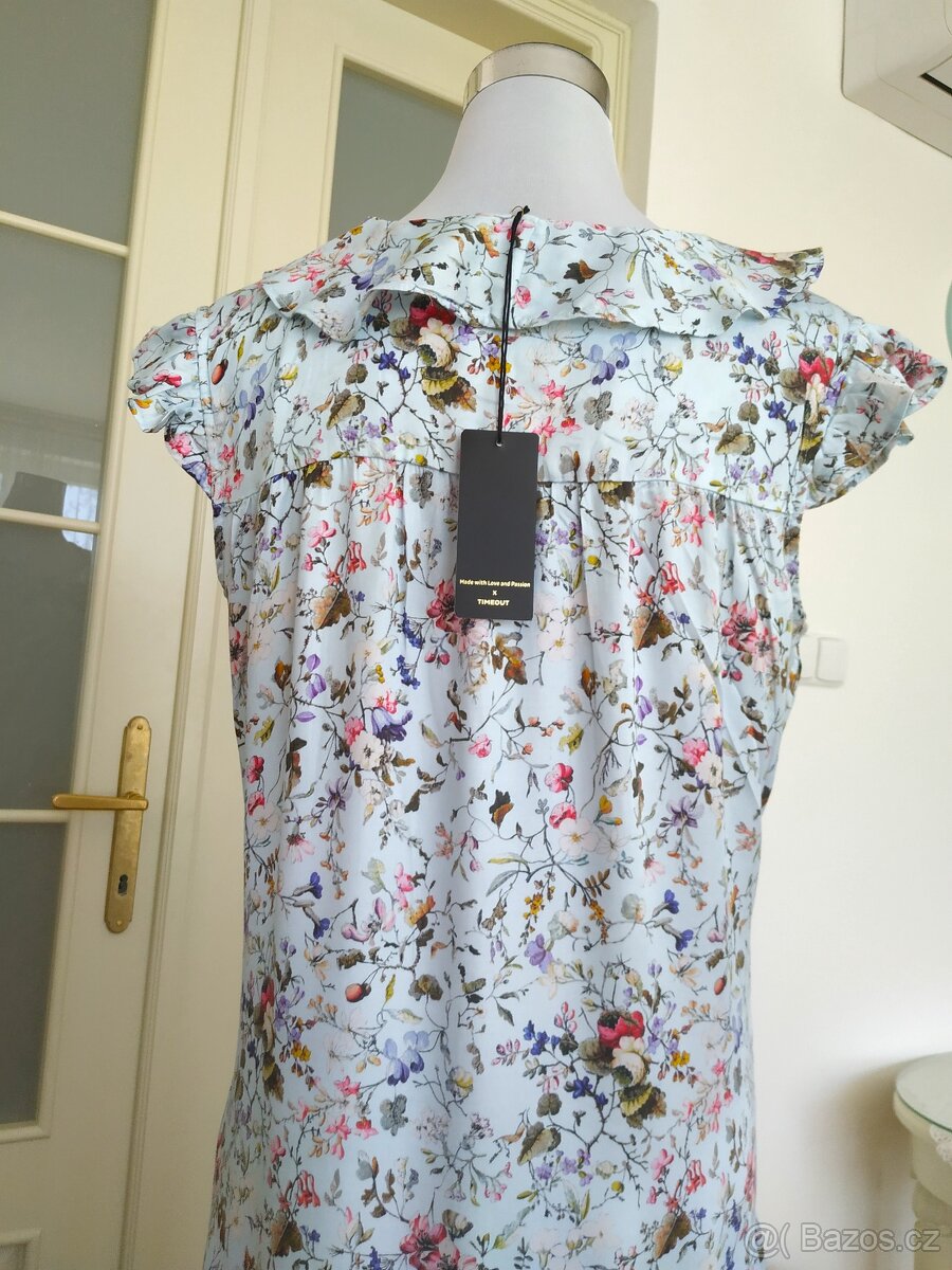 Nové modré šaty Timeout M L Luční kvítí růže květiny dlouhé - 4