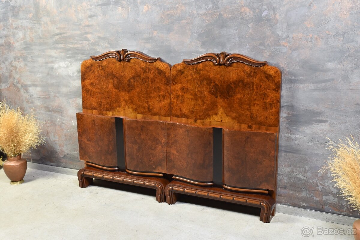 Antický dvojitá posteľ - 1950- Orechové drevo ART DECO - 4