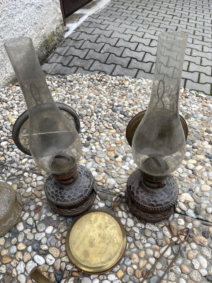 Prodám starožitné retro petrolejové lampy, nálezový stav - 4
