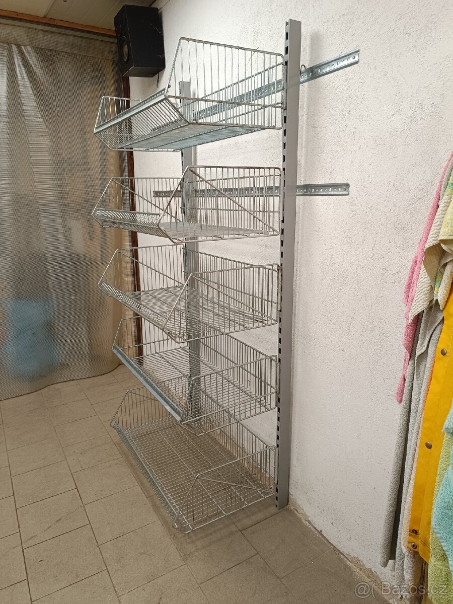 Regál,stojan na zeď, pozinkované drátěné koše - 4
