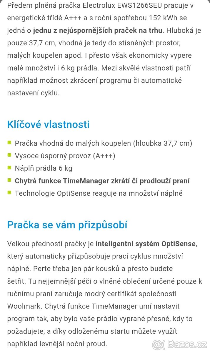 Elektrolux A+++, 6kg, 1200ot. SLIM 38cm, Fuzzy Logic - 4