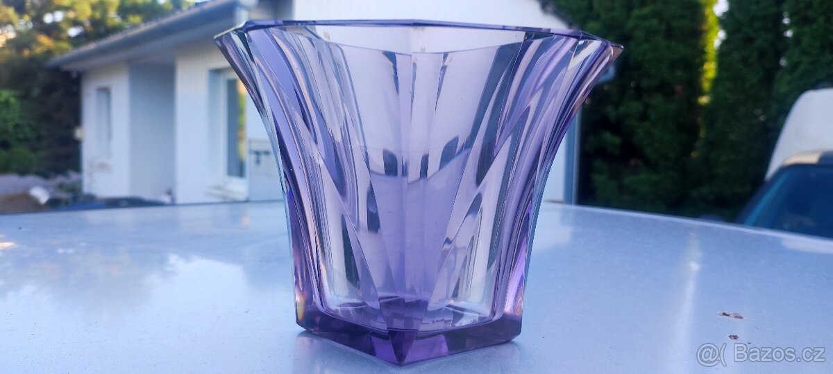 váza Moser - výška 13,5cm, signace Moser, sklo Alexandrit - 4