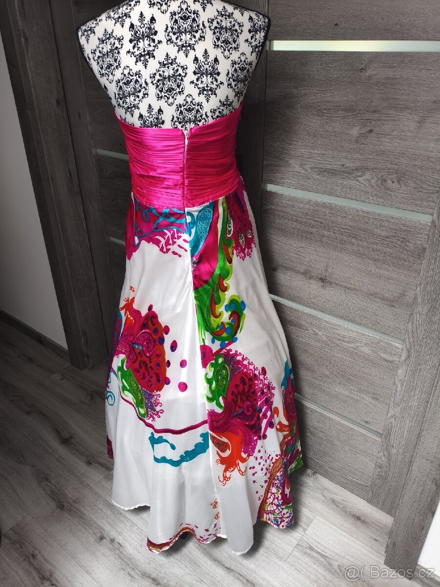 Saténové barevné dlouhé šaty vel. 38 - 4