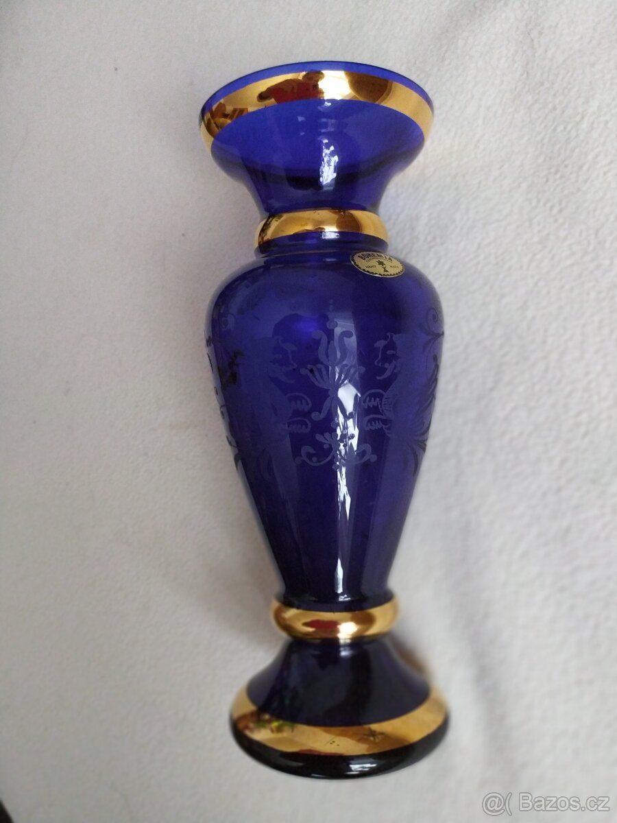 Broušená retro váza Bohemia modré sklo - 4