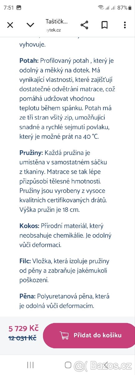 NOVÁ TAŠTIČKOVÁ MATRACE 180x200 - 4