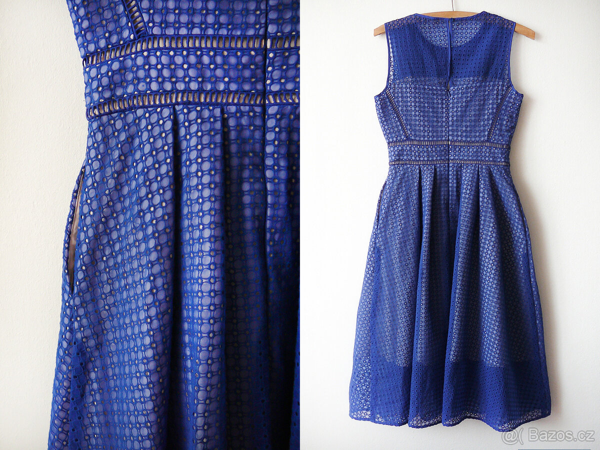 Modré bavlněné šaty s kapsami, UK12/40/L - 4