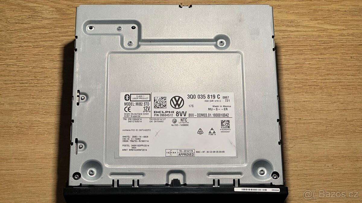 VW MIB2 8" display s jednotkou.