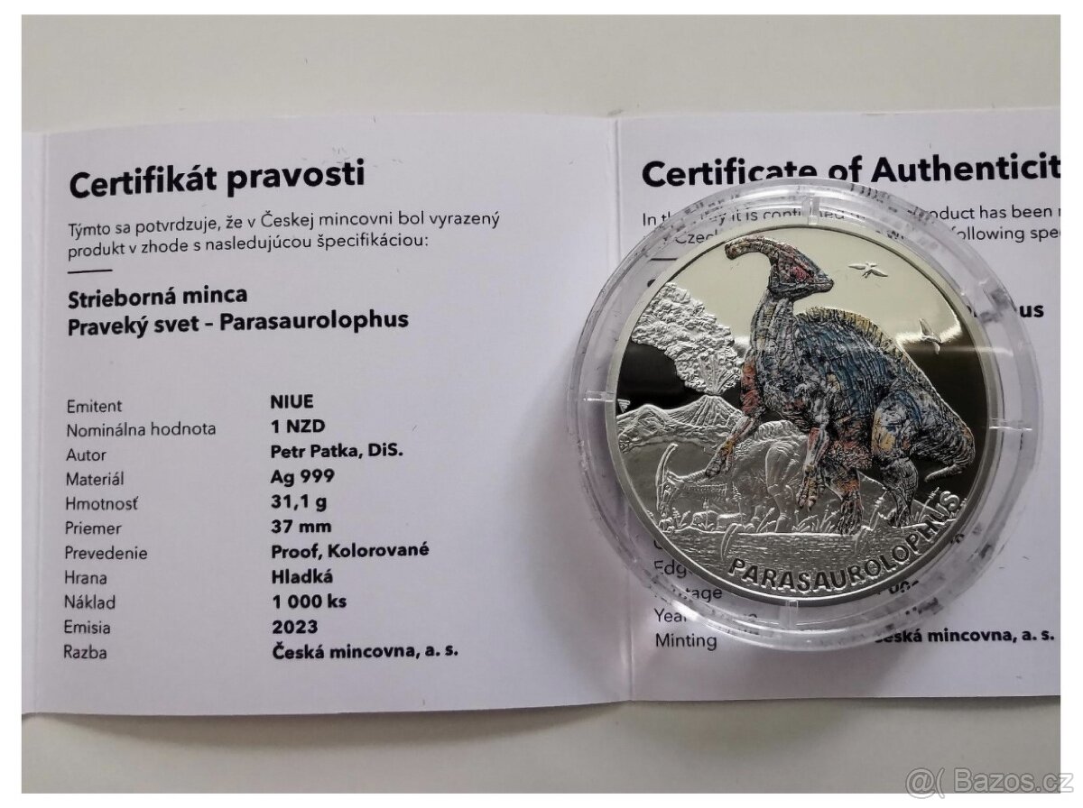Stříbrná mince Pravěký svět - Parasaurolophus proof - 4