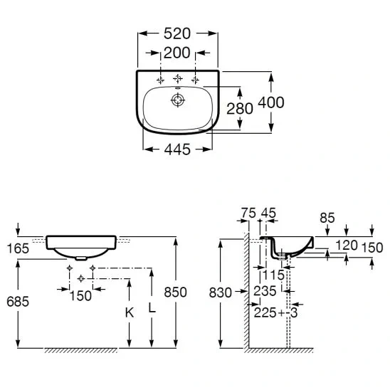 Roca Debba umyvadlo 52x40 cm půlkruhový bílá A32799S000 - 4