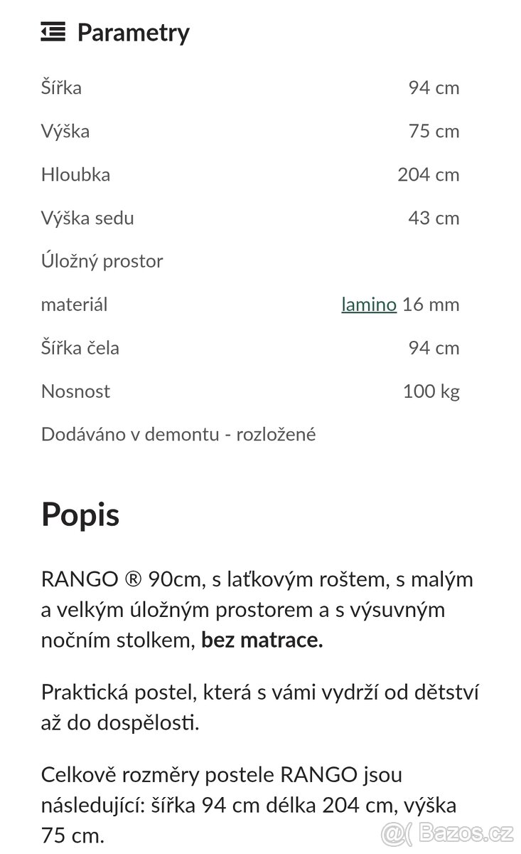 Prodám postel s uložnými prostory a nočním stolkem - 4