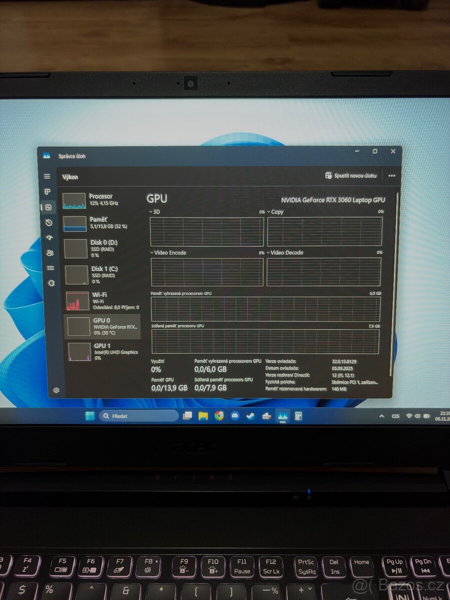 Herní Notebook Acer Nitro 5 / RTX 3060 6GB / 16GB / i5 / - 4