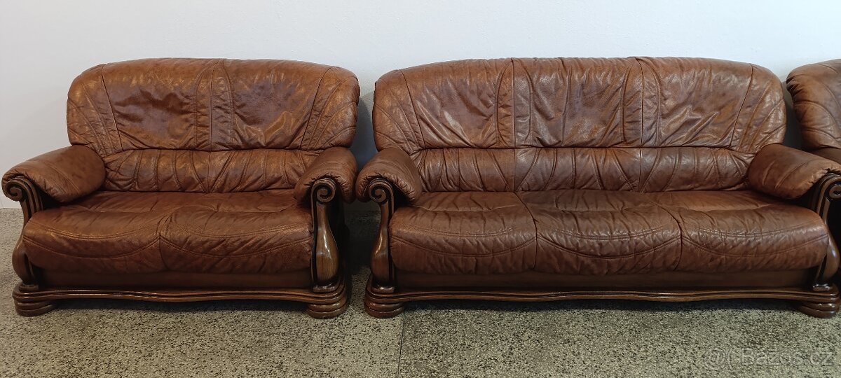 Kožená sedací souprava 3 + 2 + 1, nábytek z masívu - 4