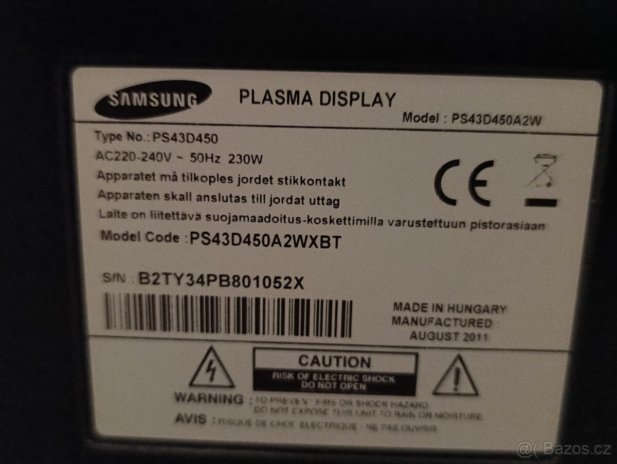 Prodám plasma TV 43" Samsung PS43D450 - 4
