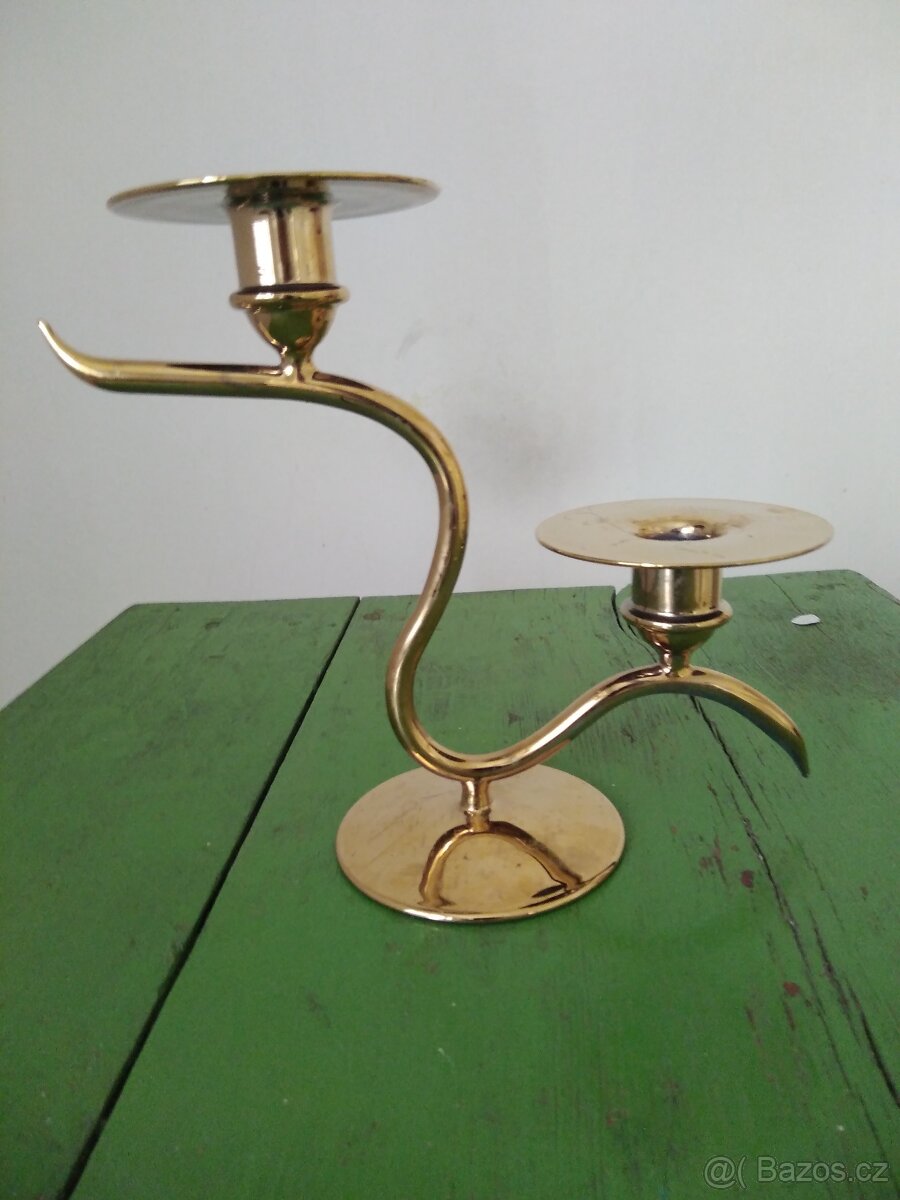 Skleněný zlatý svícen/dekorace. Česká výroba. - 4