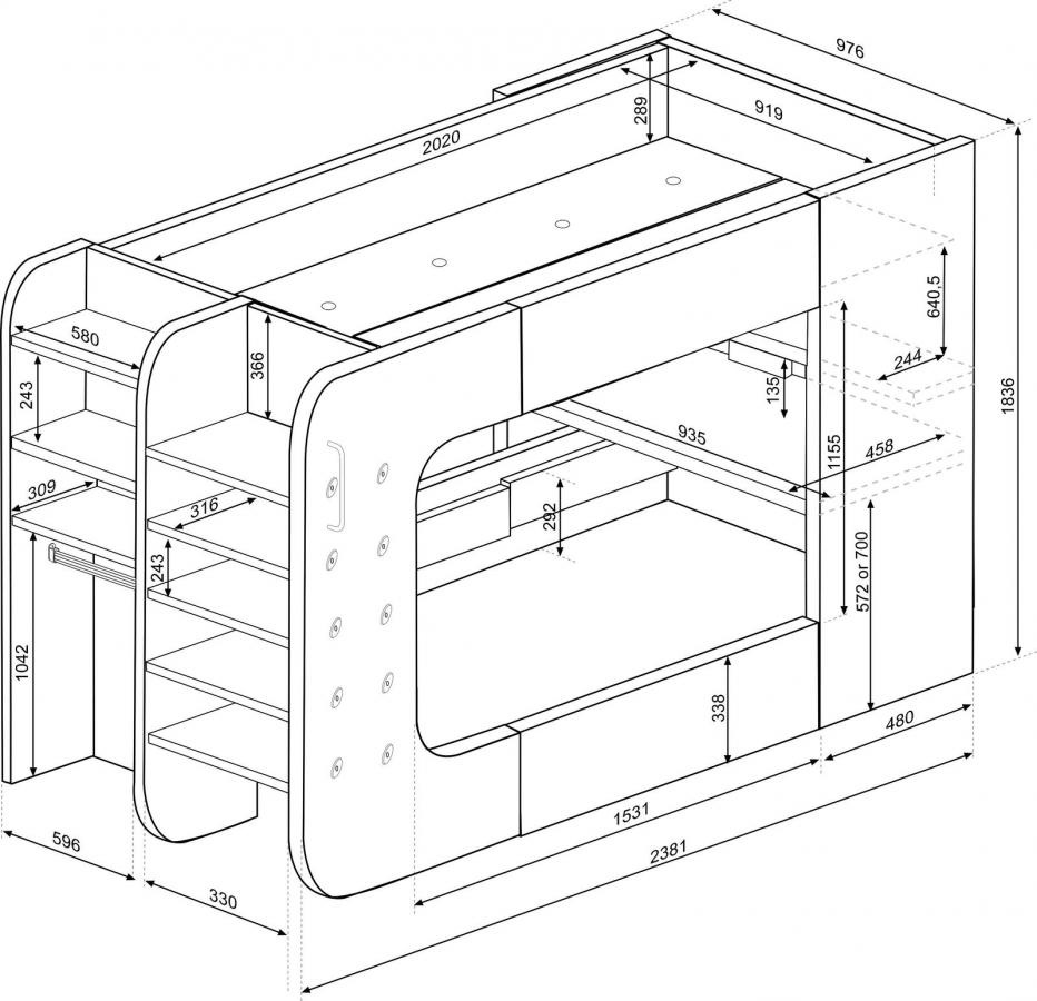 Patrová postel se stolem a rozkládací sedačkou - 4