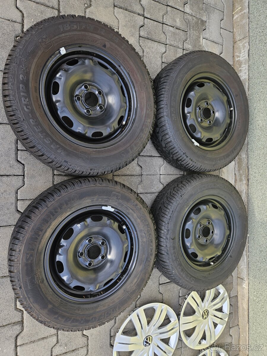 5x100 14 5J ET38 plechové disky VW vč.zimních pneu - 4