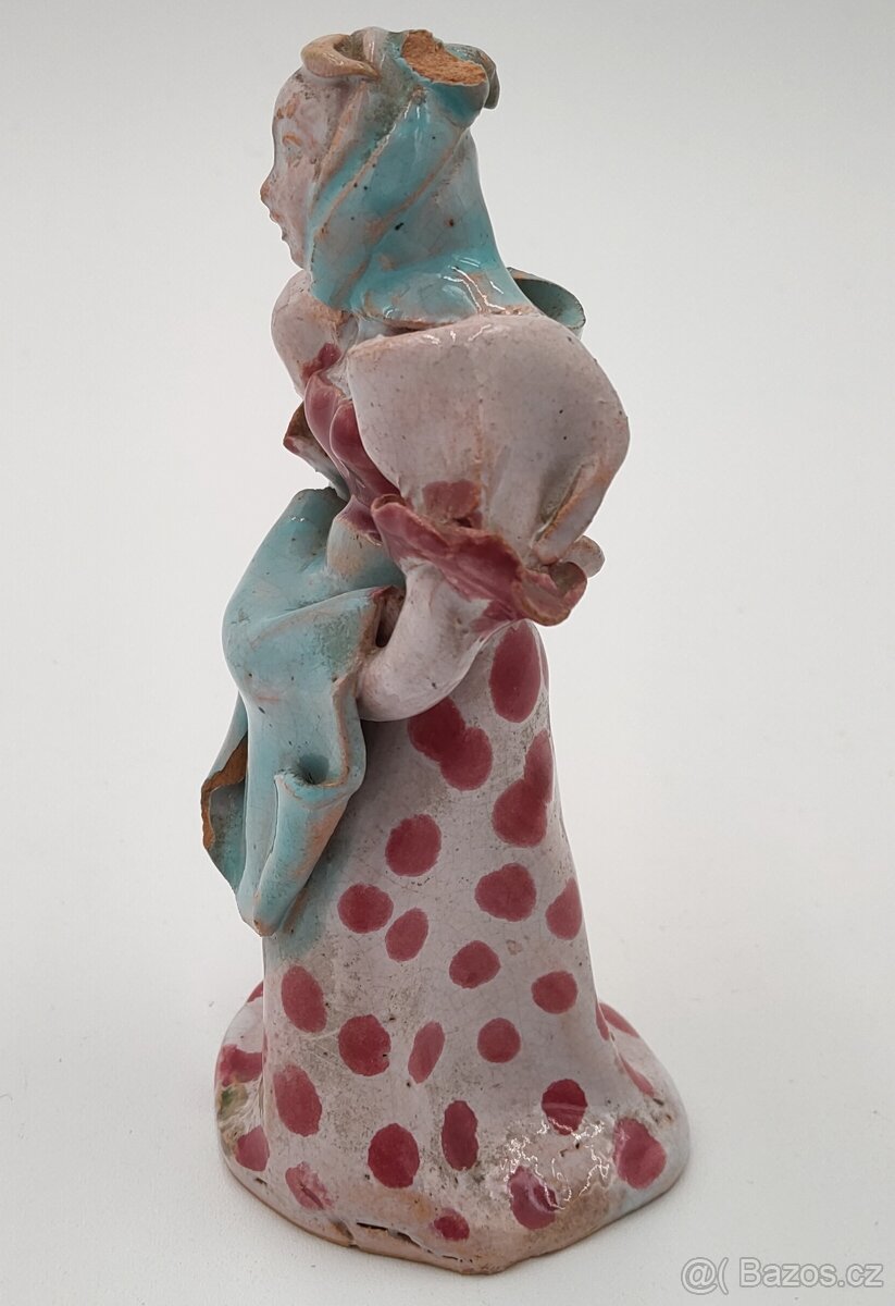 Krásná stará hliněná glazurovaná dekorační soška 12cm - 4