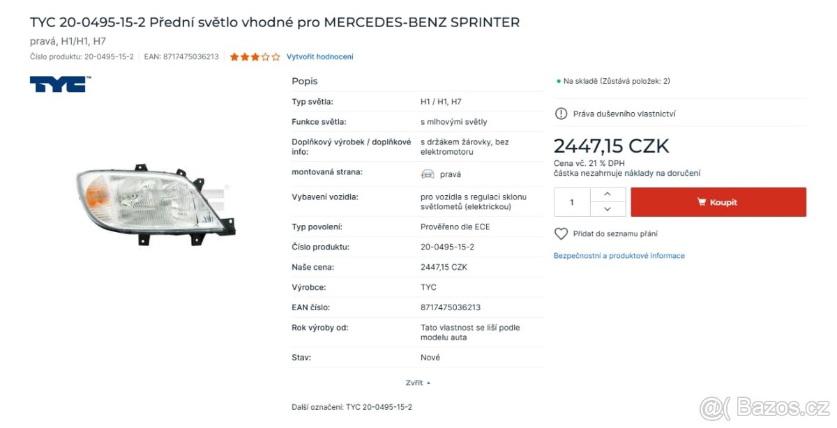 Přední světlo Mercedes Sprinter - 4